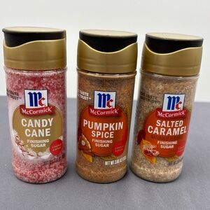 Lot Of 3 McCormick Salted Caramel Candy Cane Pumpkin Spice Finishing Sugar